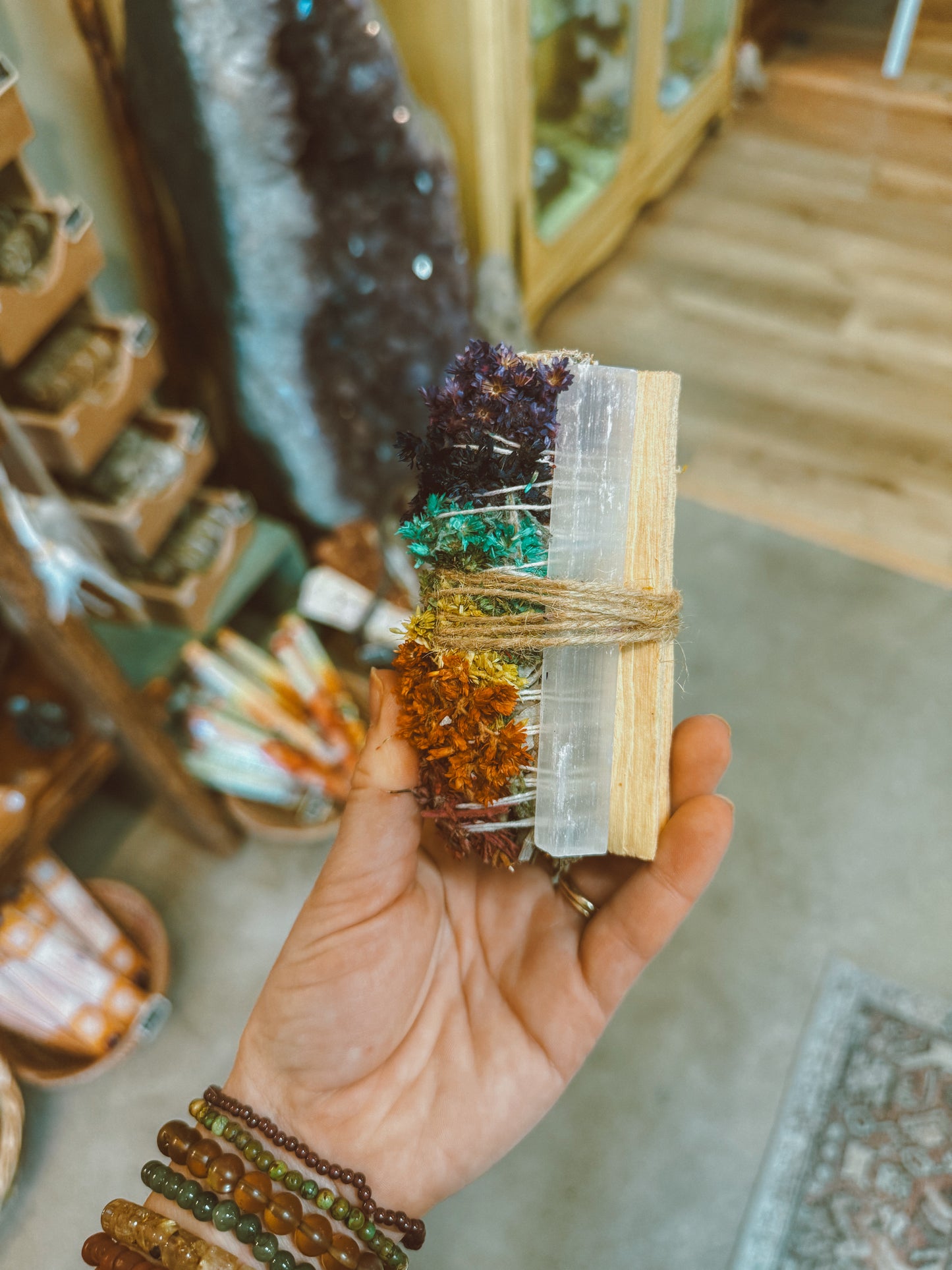 Chakra Flower Smudge Bundle with Selenite